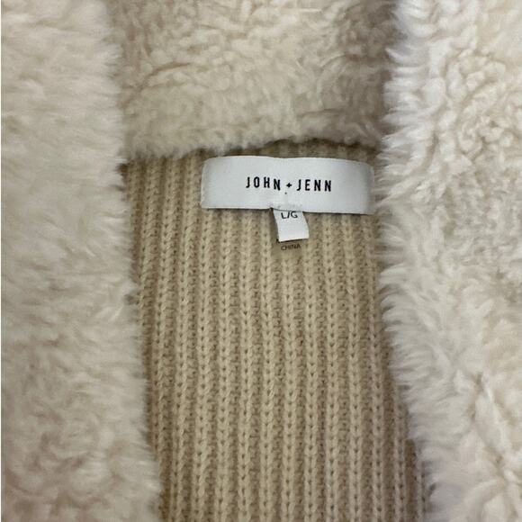 John + Jenn Sienna Faux Shearling Fur Open Cardigan Jacket Knit Tan Faux Suede L - Picture 11 of 15